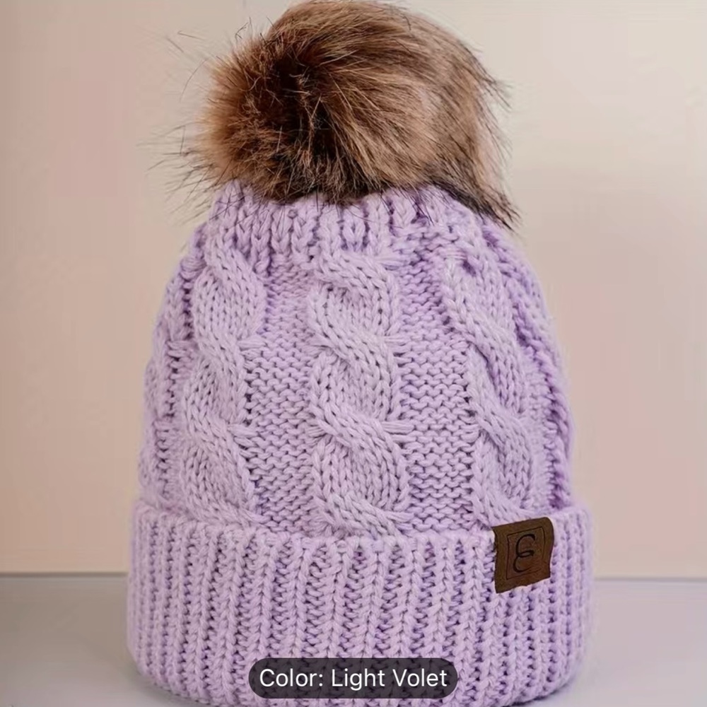 Cozy Lavender Knit Pom-Pom Beanie